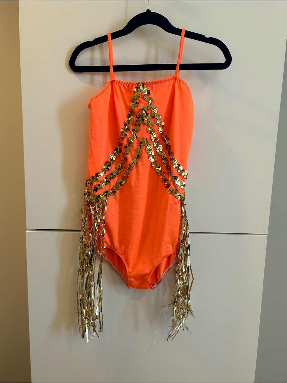 Vintage Kids Orange Sequin Fringe Dance Costume - Child’s Large